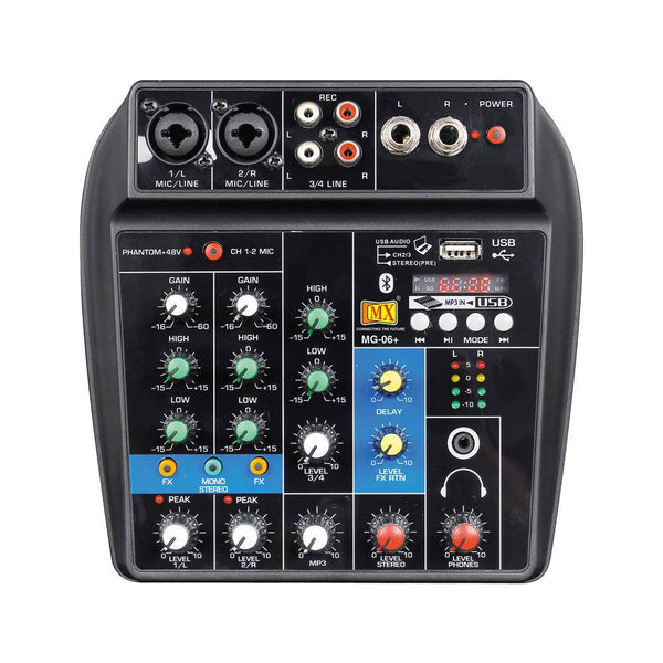 MX 4 Channel Audio Mixer Sound Mixing Console with Bluetooth USB Record 48V Phantom Power Monitor Paths Plus Effects. - Golchha Computers