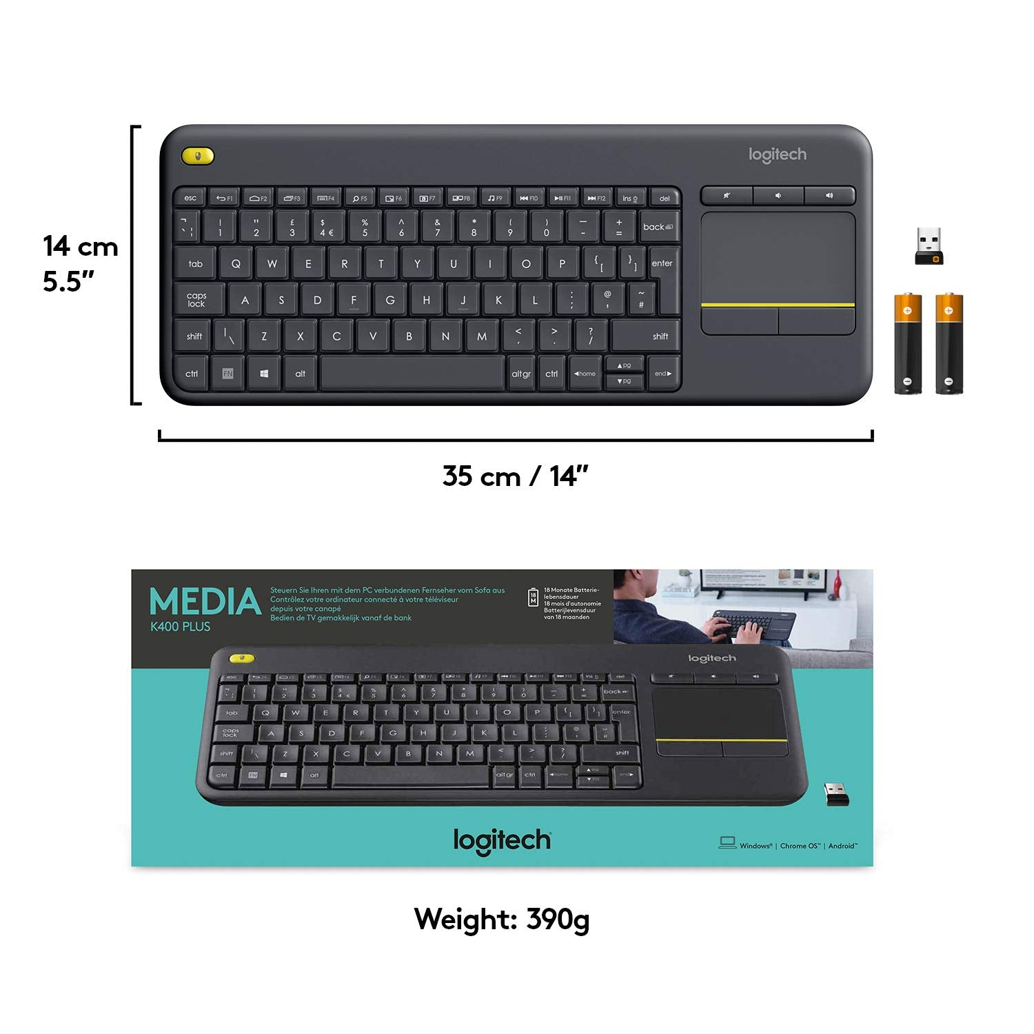 Logitech K400 PLUS WIRELESS TOUCH KEYBOARD Relaxed wireless control of your PC connected TV - Golchha Computers