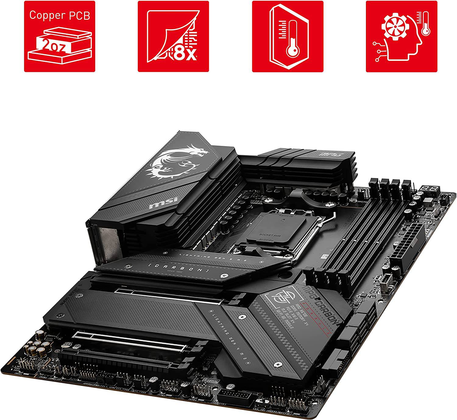 MSI MPG X670E Carbon WiFi Gaming Motherboard (AMD AM5, DDR5, PCIe 5.0, SATA 6Gb/s, M.2, USB 3.2 Gen 2, Wi-Fi 6E, HDMI/DP, ATX) - Golchha Computers