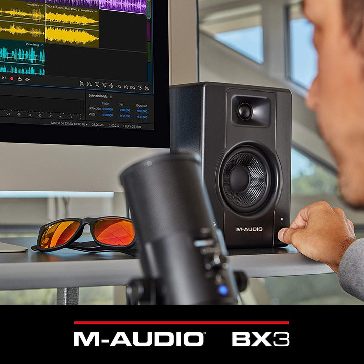 M-Audio BX3 - 120-Watt Powered Studio Monitors / Desktop Computer Speakers for Music Production, Gaming, Live Streaming, and Podcasting (Pair) - Golchha Computers