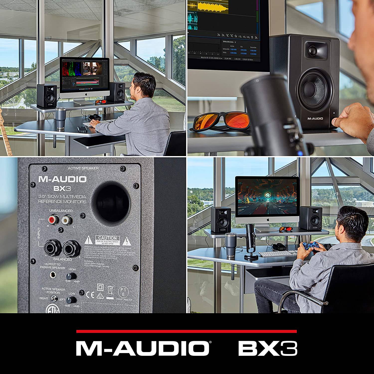 M-Audio BX3 - 120-Watt Powered Studio Monitors / Desktop Computer Speakers for Music Production, Gaming, Live Streaming, and Podcasting (Pair) - Golchha Computers