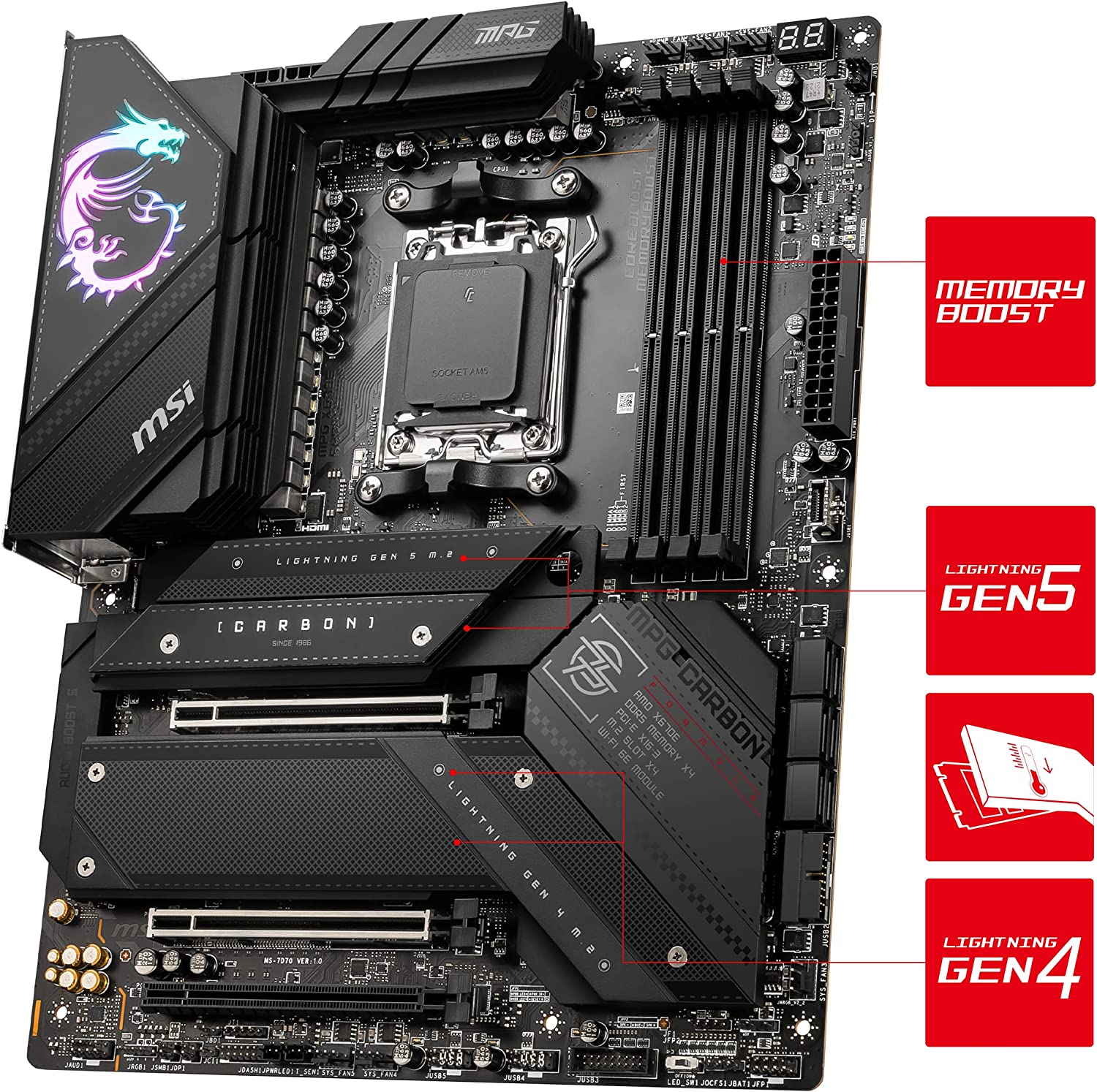 MSI MPG X670E Carbon WiFi Gaming Motherboard (AMD AM5, DDR5, PCIe 5.0, SATA 6Gb/s, M.2, USB 3.2 Gen 2, Wi-Fi 6E, HDMI/DP, ATX) - Golchha Computers