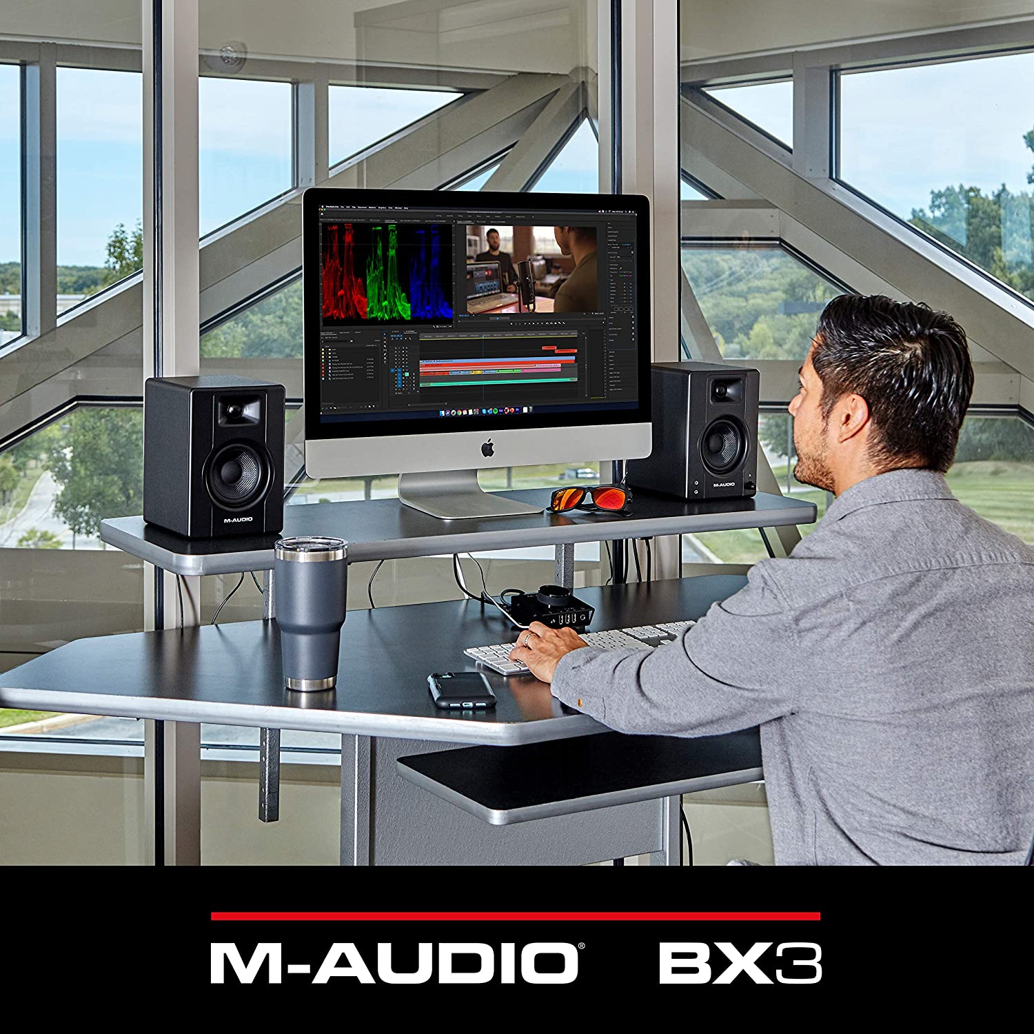 M-Audio BX3 - 120-Watt Powered Studio Monitors / Desktop Computer Speakers for Music Production, Gaming, Live Streaming, and Podcasting (Pair) - Golchha Computers