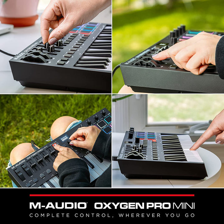M-Audio Oxygen Pro Mini – 32 Key USB MIDI Keyboard Controller With Beat Pads, MIDI assignable Knobs, Buttons & Faders and Software Suite Included - Golchha Computers