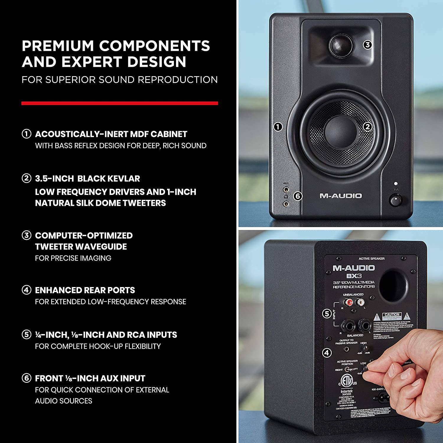 M-Audio BX3 - 120-Watt Powered Studio Monitors / Desktop Computer Speakers for Music Production, Gaming, Live Streaming, and Podcasting (Pair) - Golchha Computers