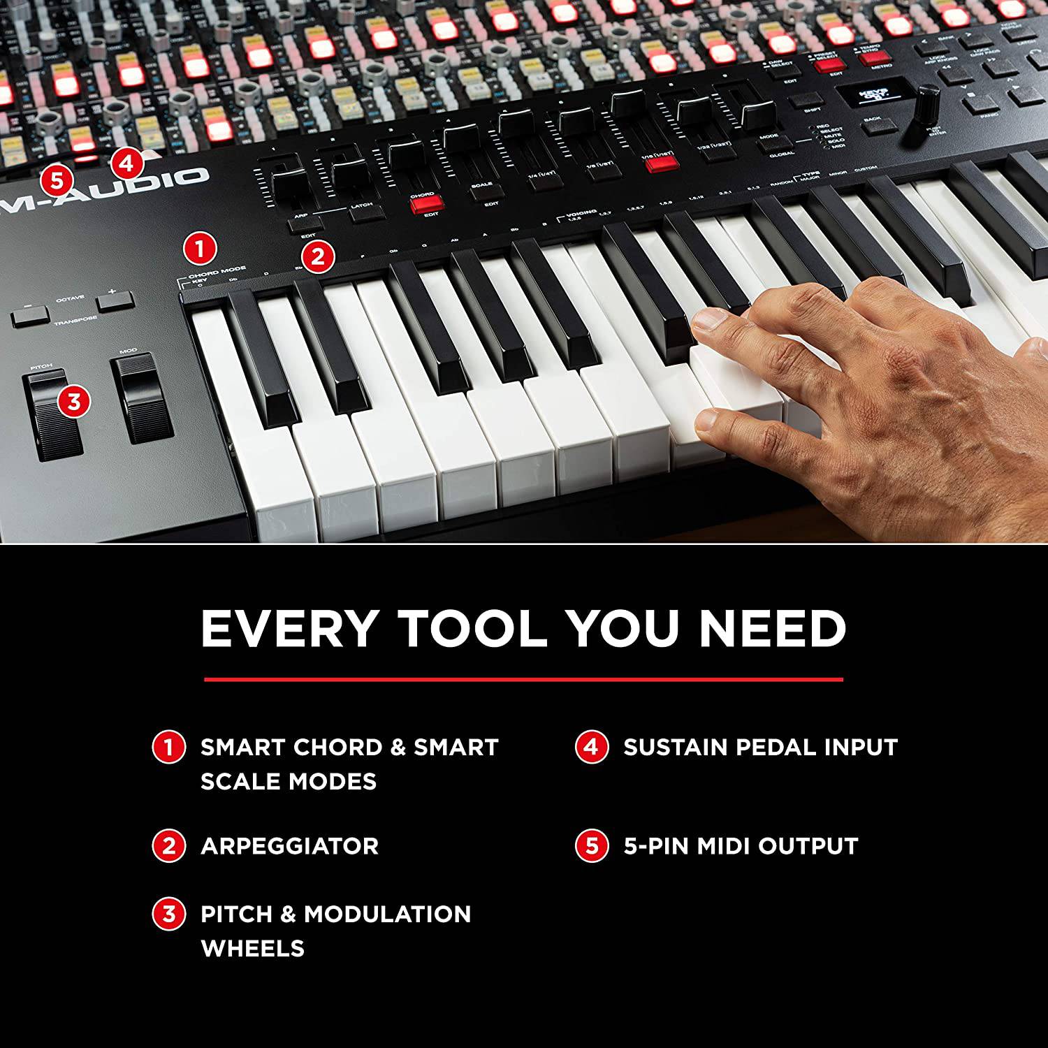 M-Audio Oxygen Pro 61 – 61 Key USB MIDI Keyboard Controller With Beat Pads, MIDI assignable Knobs, Buttons & Faders and Software Suite Included