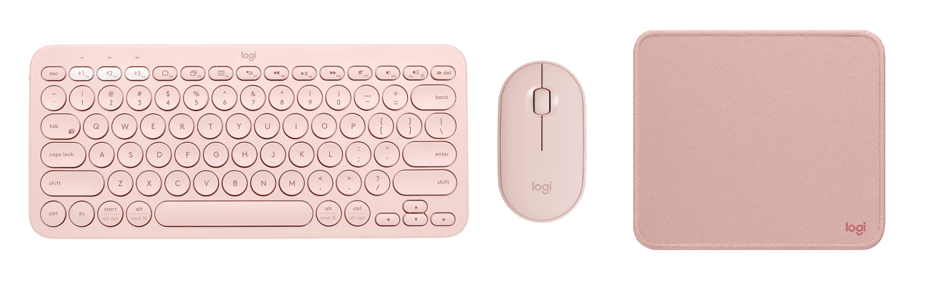 Logitech K380 Keyboard & M350 Pebble Mouse & Mouse Pad Combo Rose - Golchha Computers