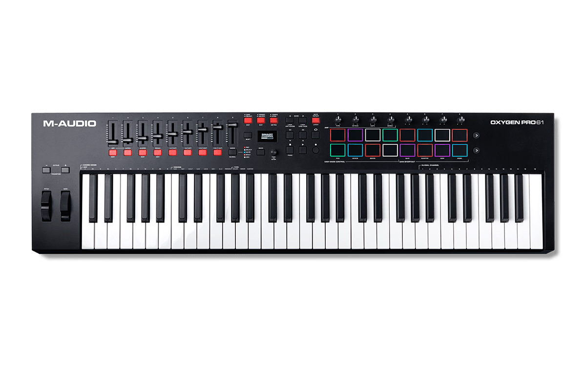 M-Audio Oxygen Pro 61 – 61 Key USB MIDI Keyboard Controller With Beat Pads, MIDI assignable Knobs, Buttons & Faders and Software Suite Included - Golchha Computers