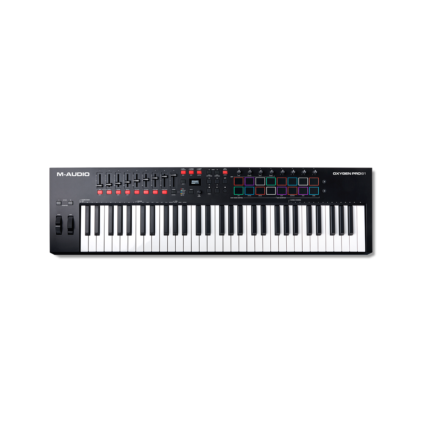 M-Audio Oxygen Pro 61 – 61 Key USB MIDI Keyboard Controller With Beat Pads, MIDI assignable Knobs, Buttons & Faders and Software Suite Included