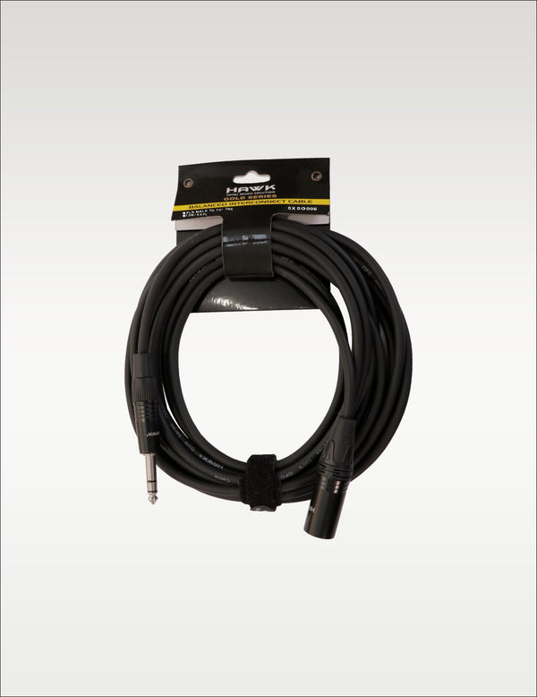 HAWK PROAUDIO SXSG005 Gold Series 6.35mm TRS Male to XLR Male Balanced Interconnect With Cable Tie (Black) 5 feet - Golchha Computers