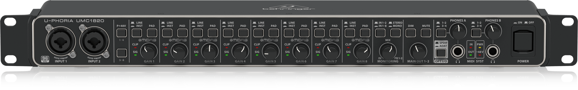 BEHRINGER U-Phoria UMC1820, Black, 8-Channel Audio Interface - Golchha Computers