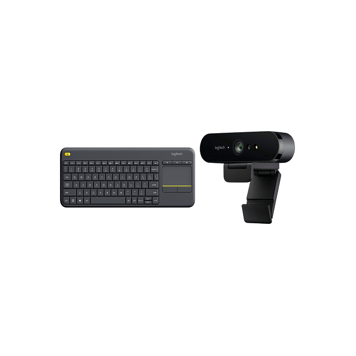 Logitech K400 Plus Wireless Touch Keyboard & Logitech Brio 4K Ultra Hd Webcam with Right Light 3 with HDR - 1 Year Warranty Combo - Golchha Computers
