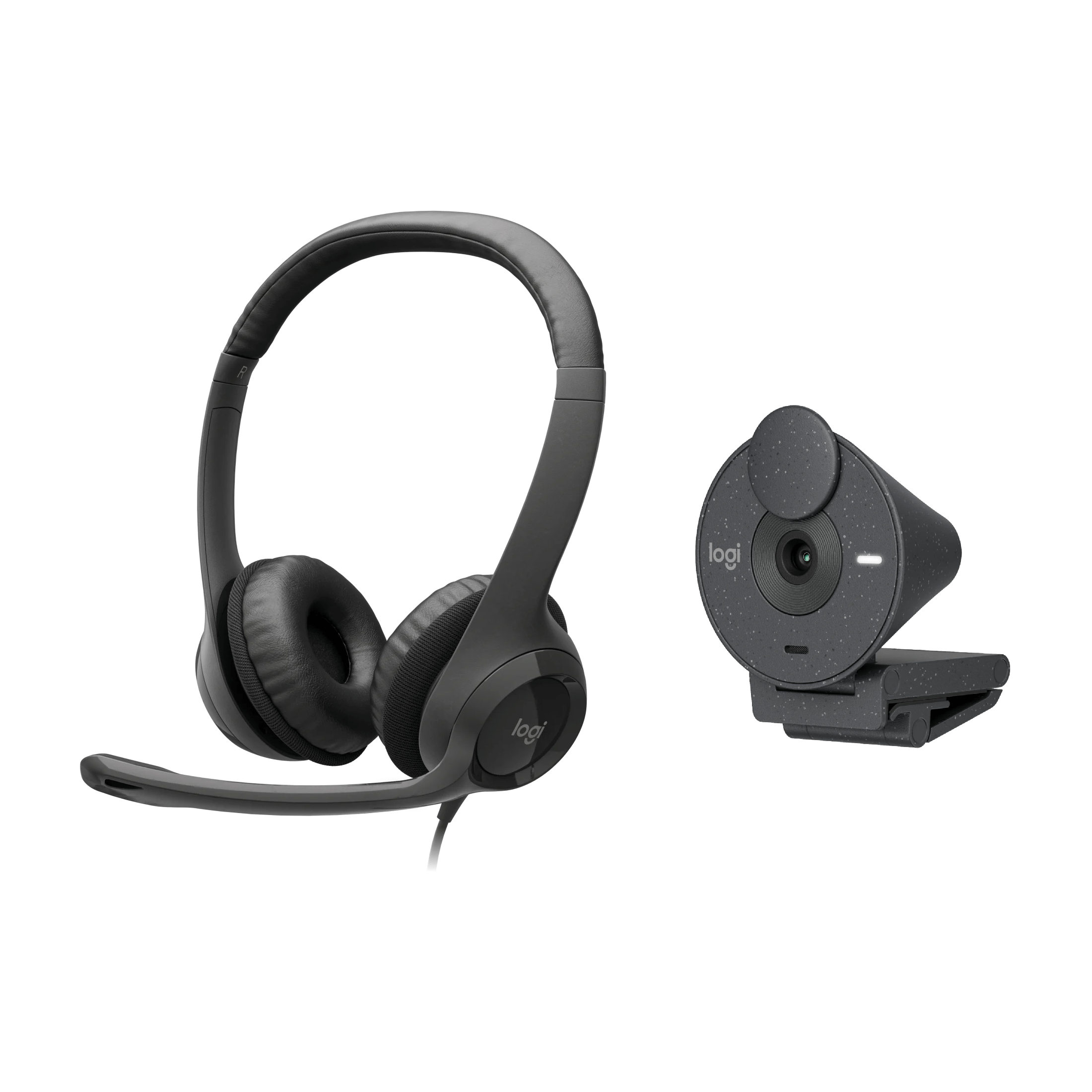 Logitech H390 USB Computer Headset With enhanced digital audio and in-line controls with Brio 300 A 1080p webcam with USB-C