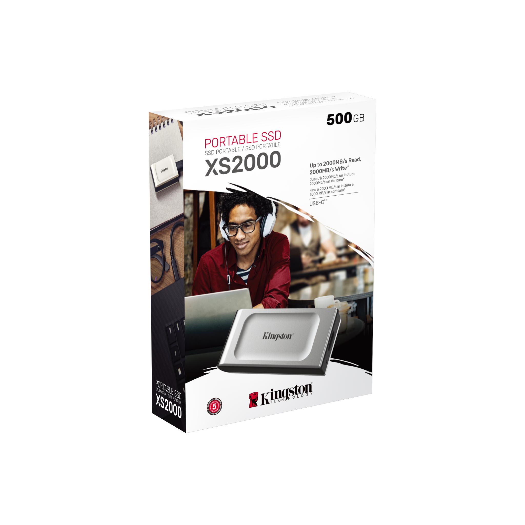 Kingston XS2000 High Performance, Read/Write speeds up to 2,000MB/s, Pocket-Sized Most Portable External SSD SXS2000, with Type C Lightweight 29Gram Only, Silver