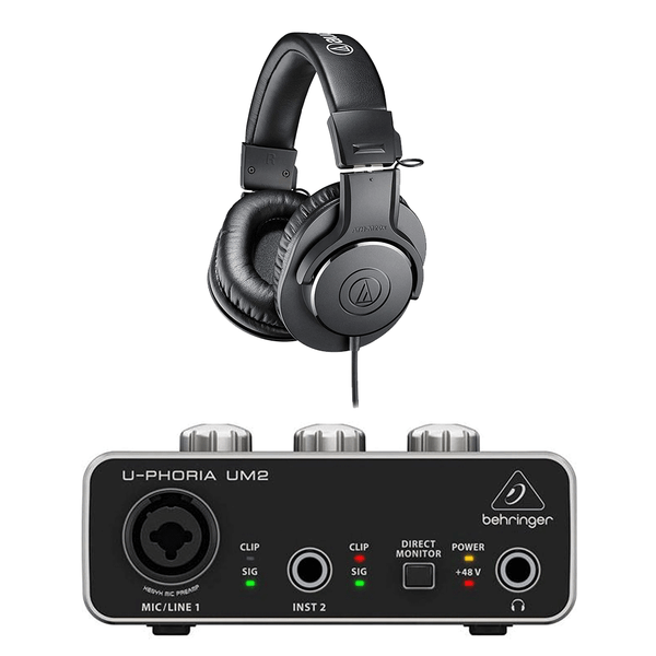 Audio-Technica ATH-M20x Over-Ear Professional Studio Monitor Headphones and Behringer U-PHORIA UM2 2 x 2 Audio interface Combo - Golchha Computers